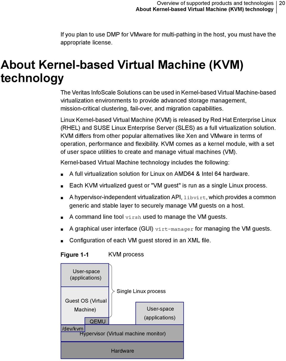 About Kernel-based Virtual Machine (KVM) technology The Veritas InfoScale Solutions can be used in Kernel-based Virtual Machine-based virtualization environments to provide advanced storage