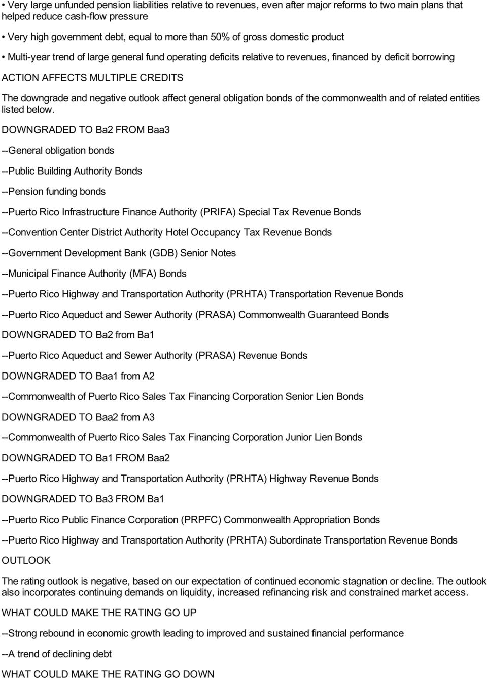 affect general obligation bonds of the commonwealth and of related entities listed below.