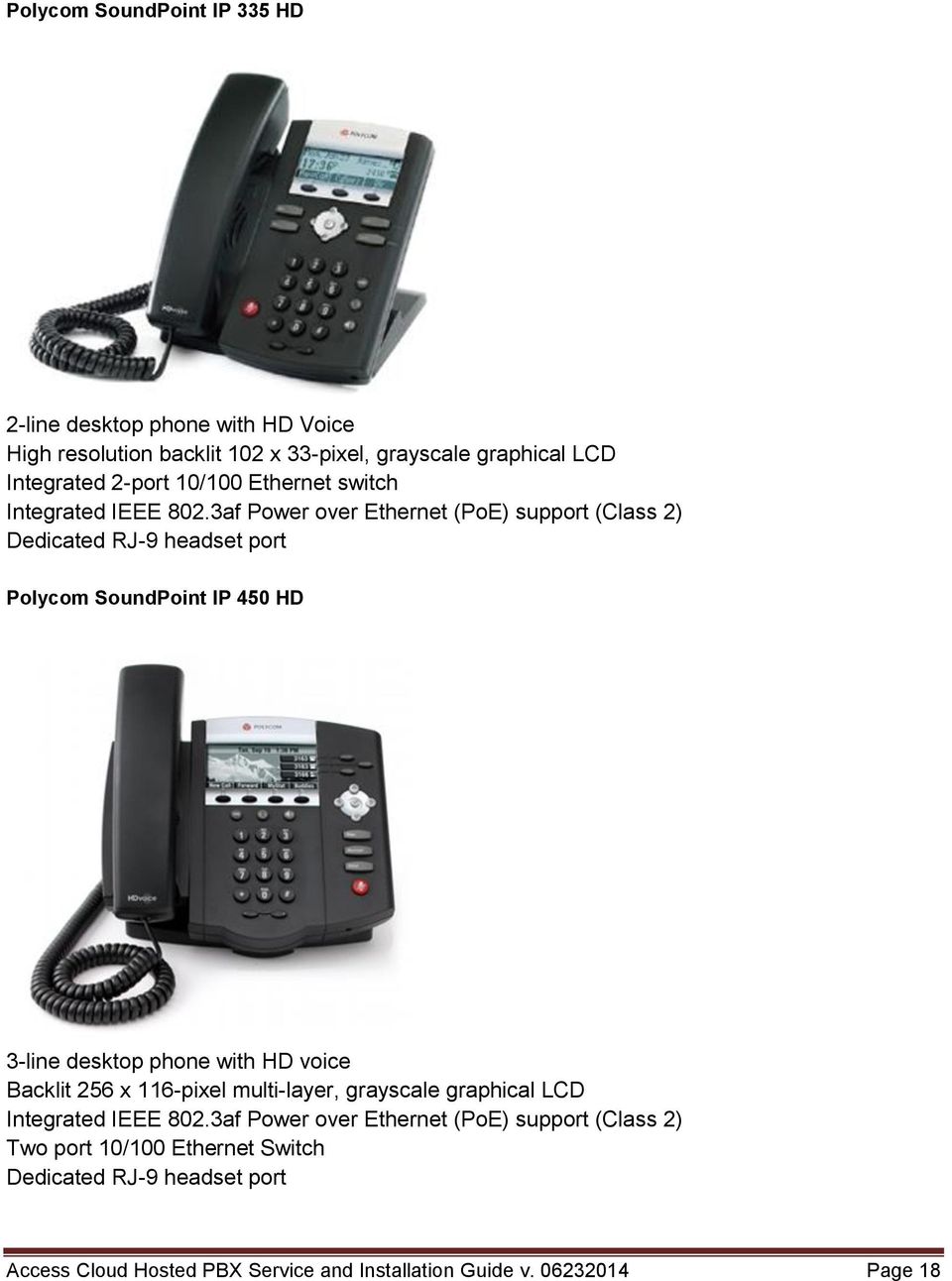 3af Power over Ethernet (PoE) support (Class 2) Dedicated RJ-9 headset port Polycom SoundPoint IP 450 HD 3-line desktop phone with HD voice