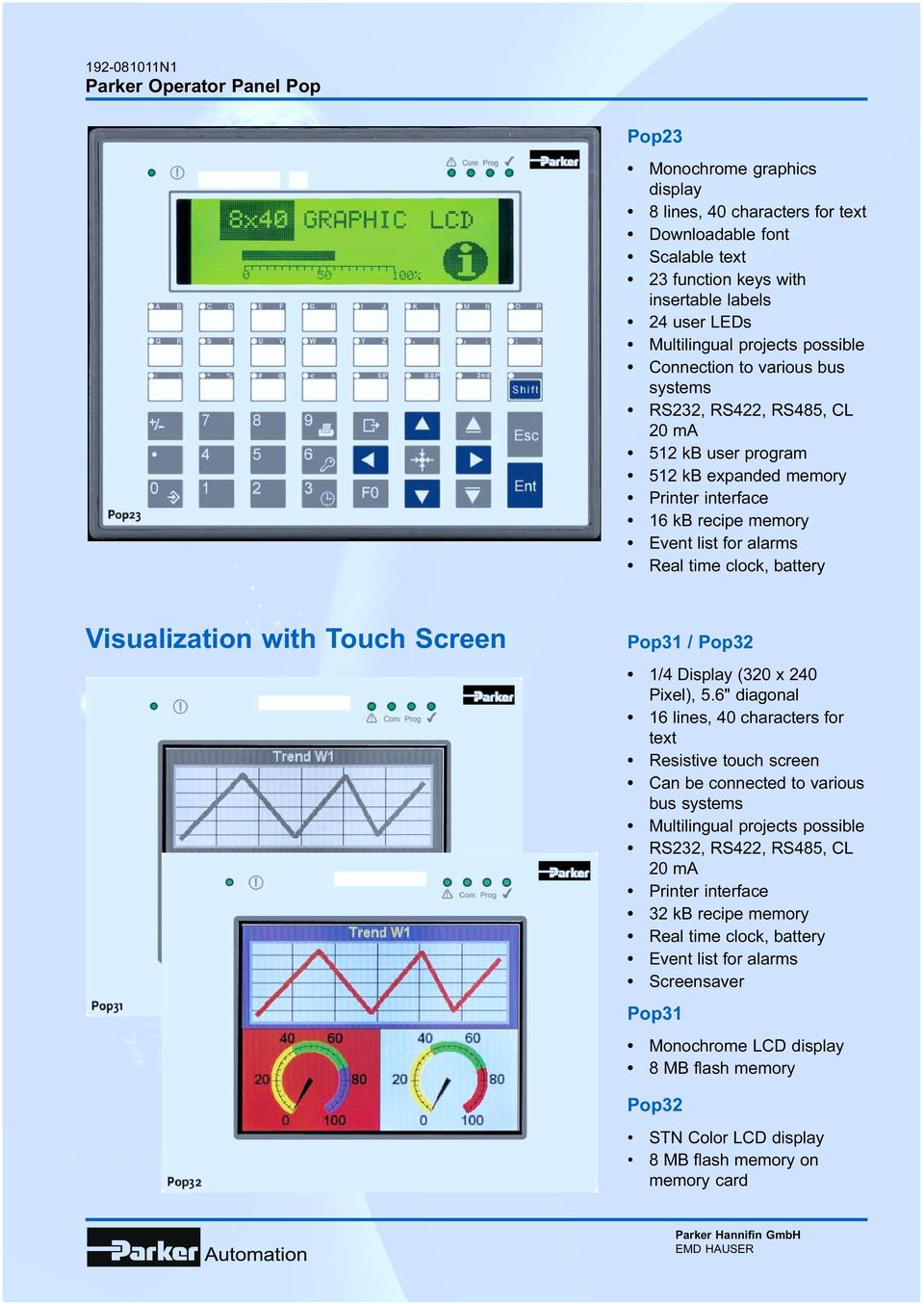 Visualization with Touch Screen Pop31 / Pop32 1/4 Display (320 x 240 Pixel), 5.