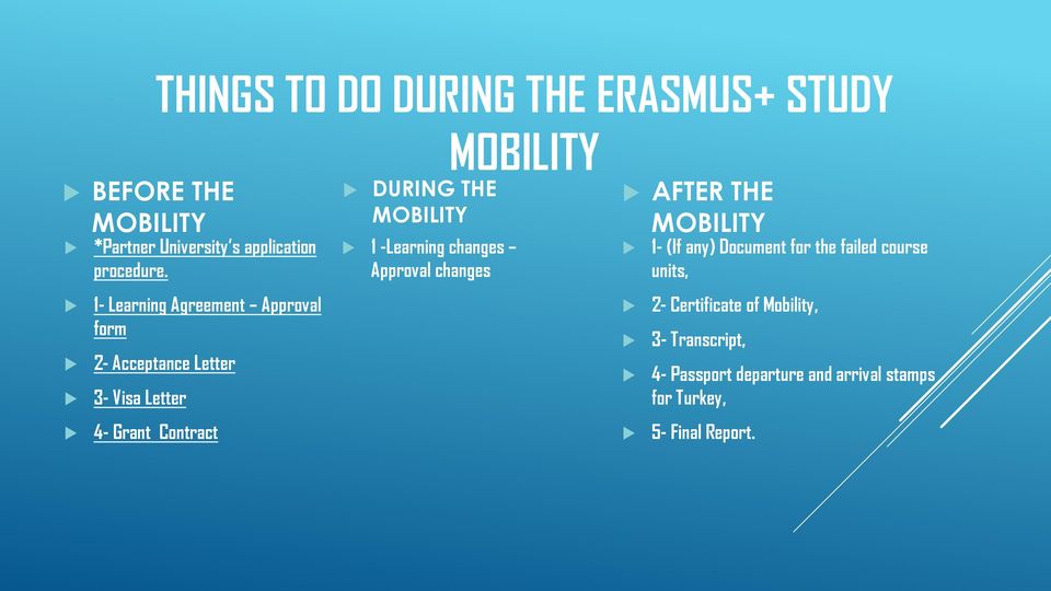 1 -Learning changes Approval changes MOBILITY AFTER THE MOBILITY 1- (If any) Document for the failed course