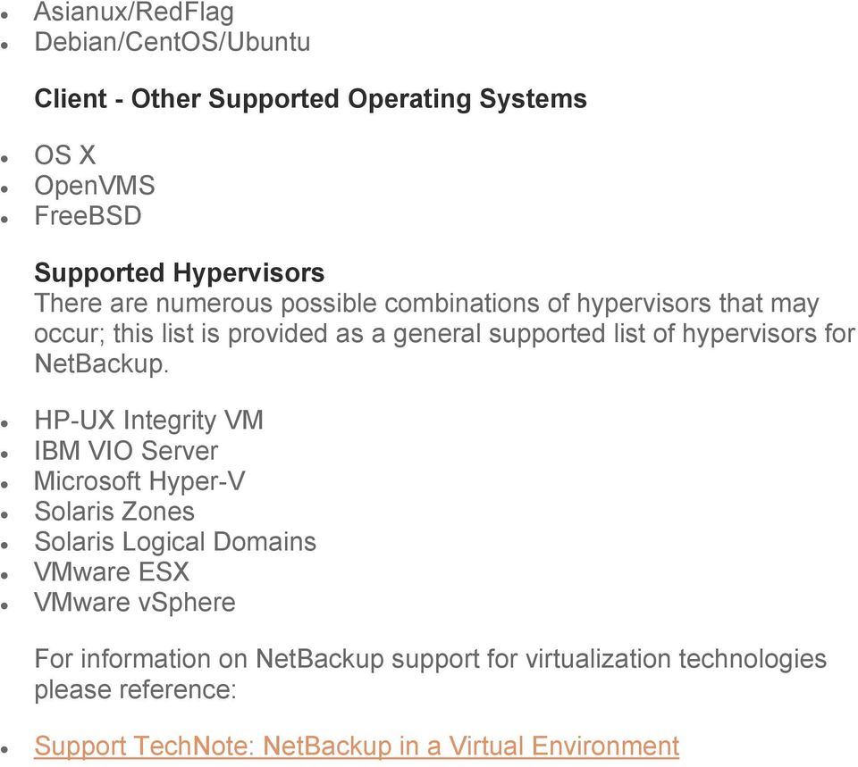 list of hypervisors for.