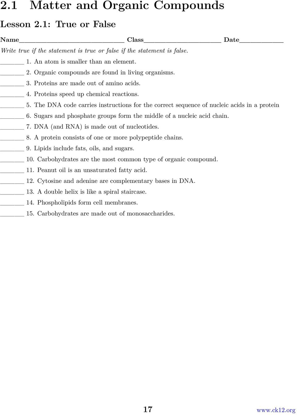 Chapter 11. The Chemistry of Life Worksheets - PDF Free Download For Chemistry Of Life Worksheet