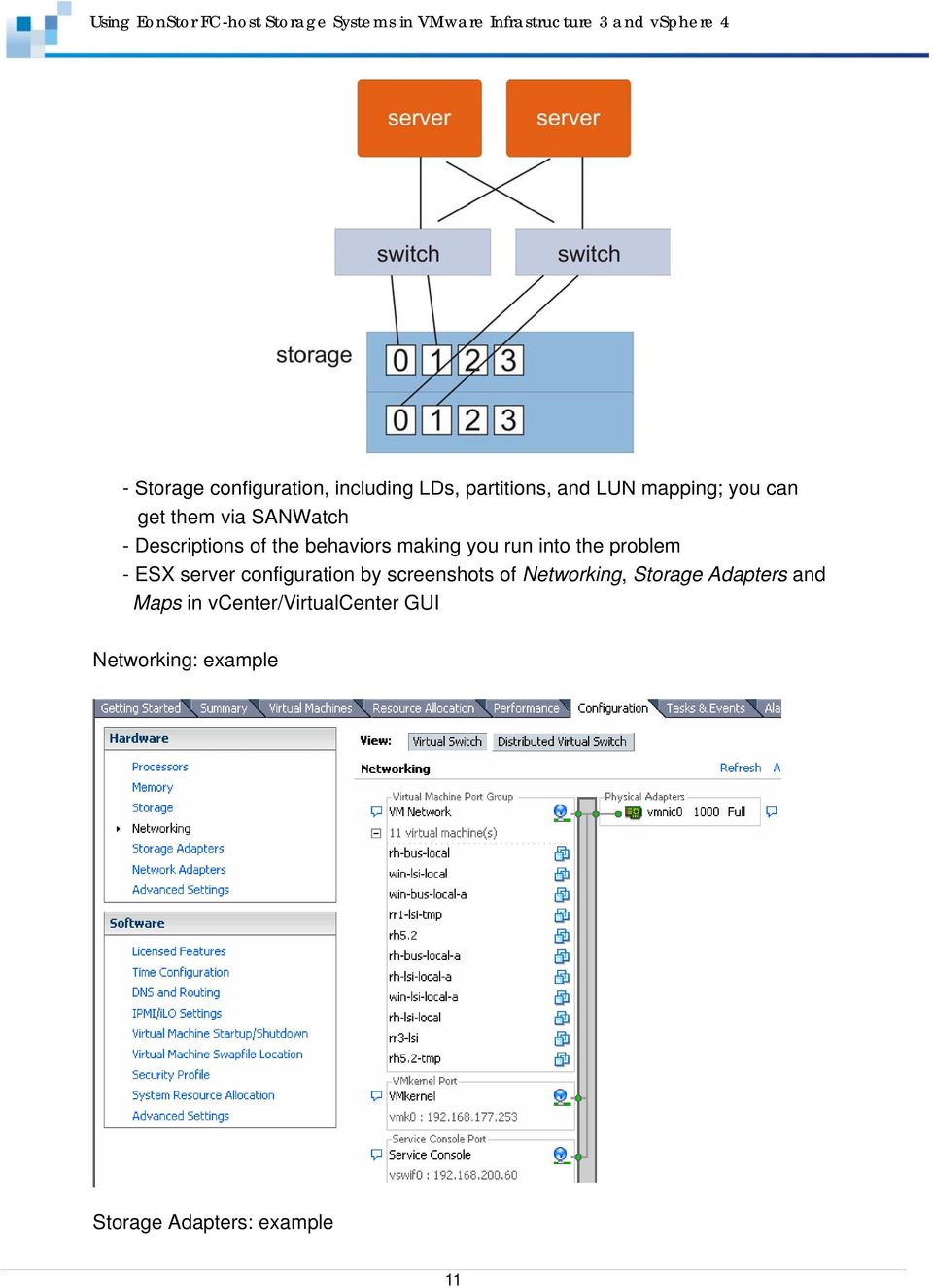 problem - ESX server configuration by screenshots of Networking, Storage