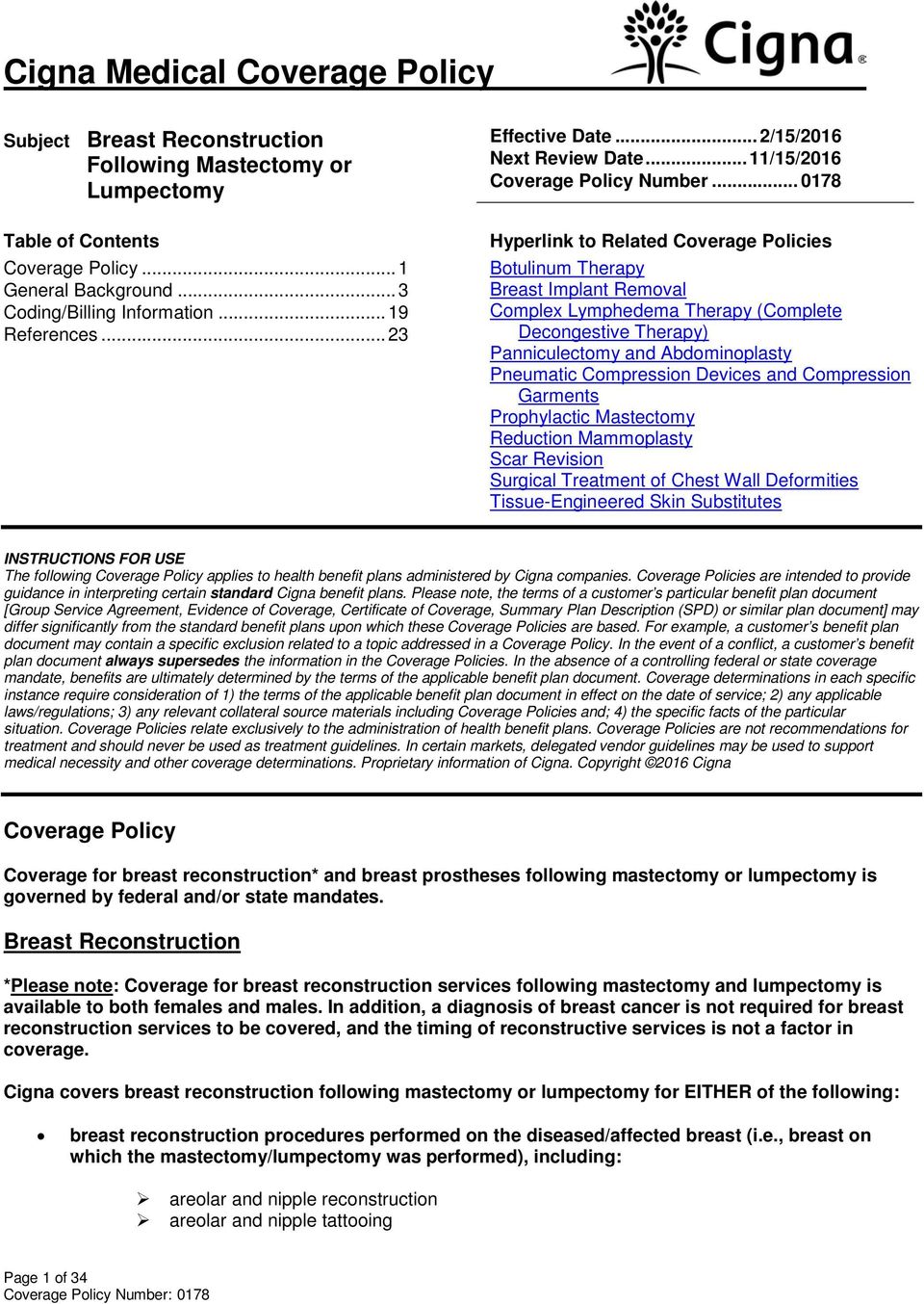 Cigna Medical Coverage Policy - Pdf Free Download