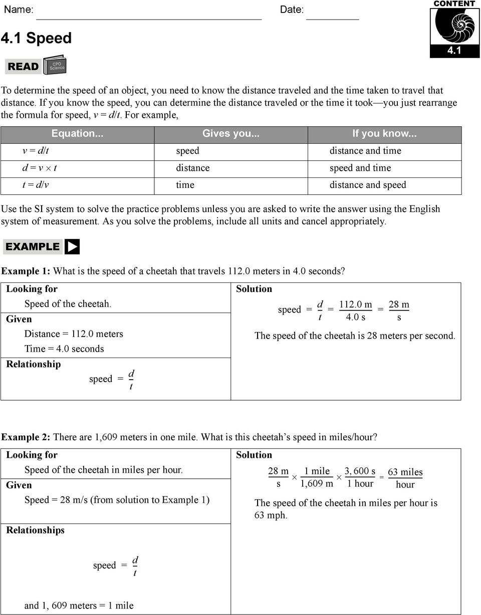 22.22 Speed 22.22. Solution t 22.22 s. speed = s The speed of the Regarding Speed Problem Worksheet Answers