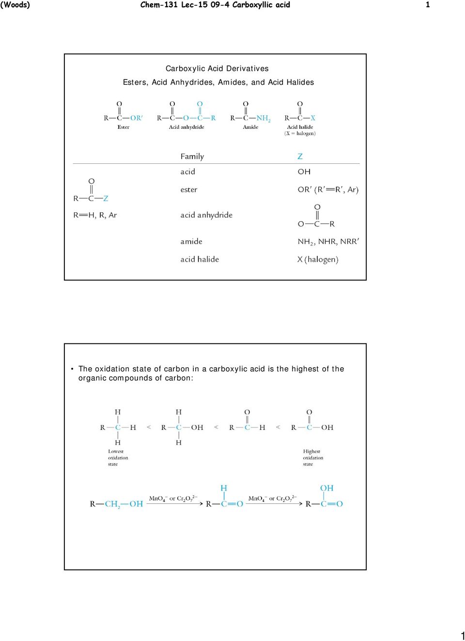 Amides, and Acid Halides The oxidation state of carbon in