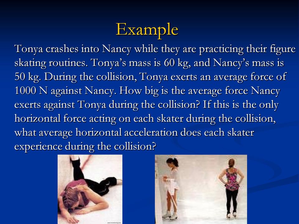 During the collision, Tonya exerts an average force of 1000 N against Nancy.