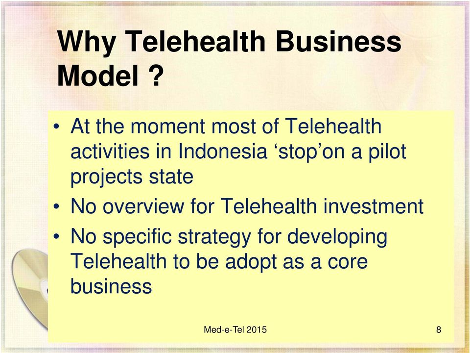 on a pilot projects state No overview for Telehealth