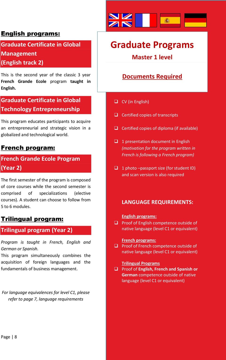 French program: French Grande Ecole (Year 2) The first semester of the program is composed of core courses while the second semester is comprised of specializations (elective courses).