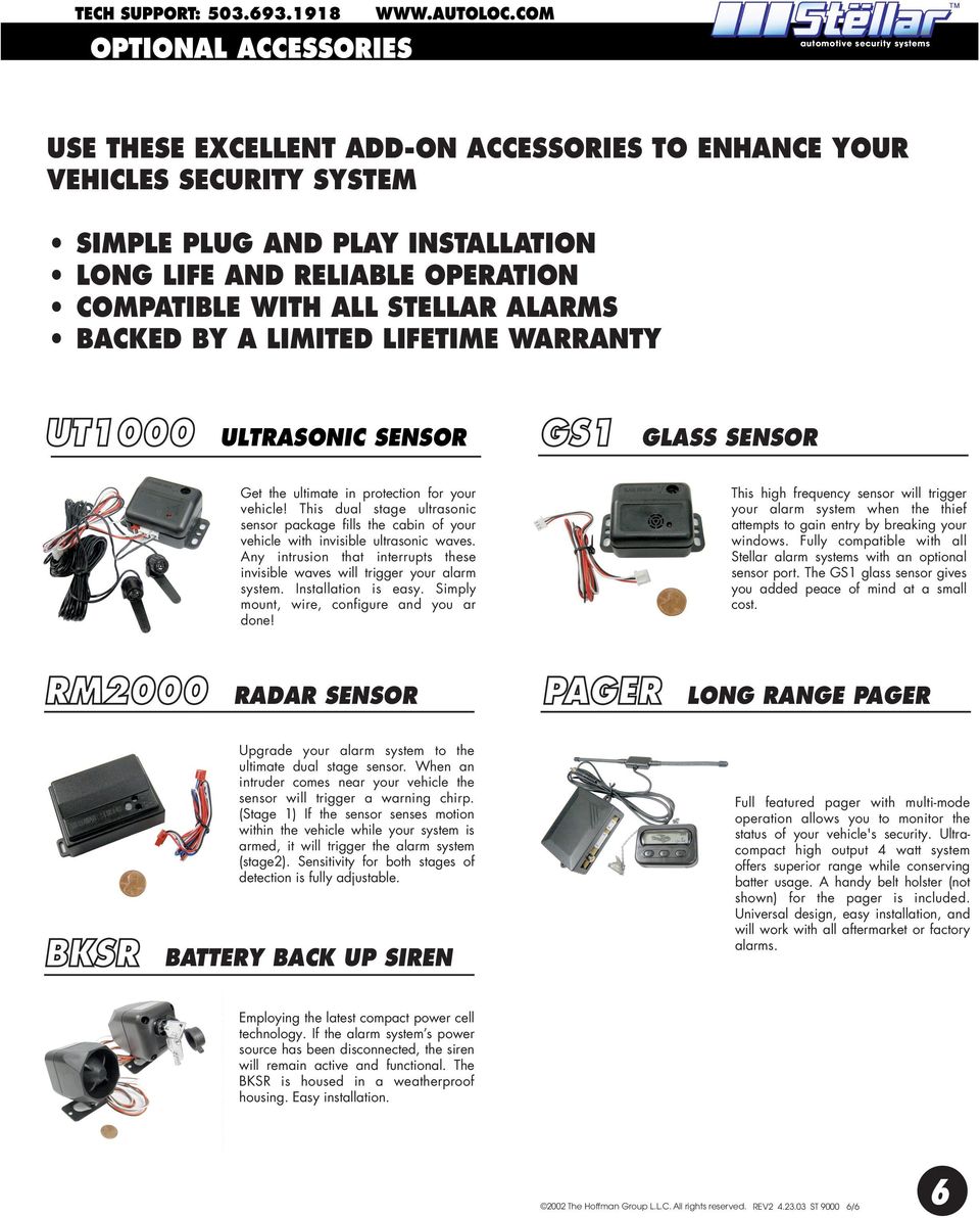 STELLAR ALARMS BACKED BY A LIMITED LIFETIME WARRANTY UT1000 ULTRASONIC SENSOR GS1 GLASS SENSOR Get the ultimate in protection for your vehicle!