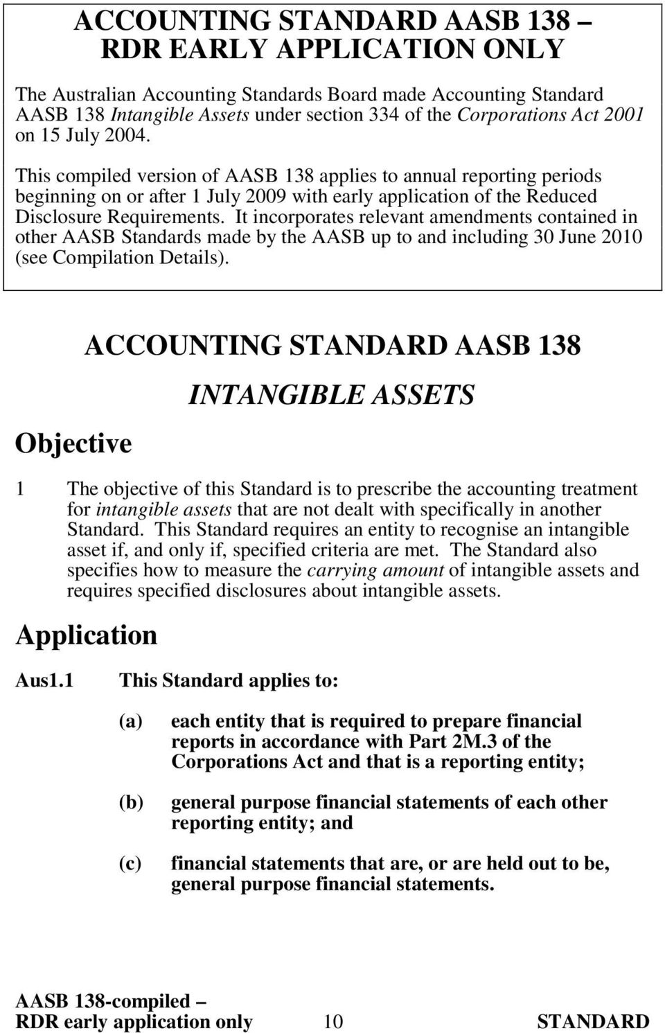 It incorporates relevant amendments contained in other AASB Standards made by the AASB up to and including 30 June 2010 (see Compilation Details).
