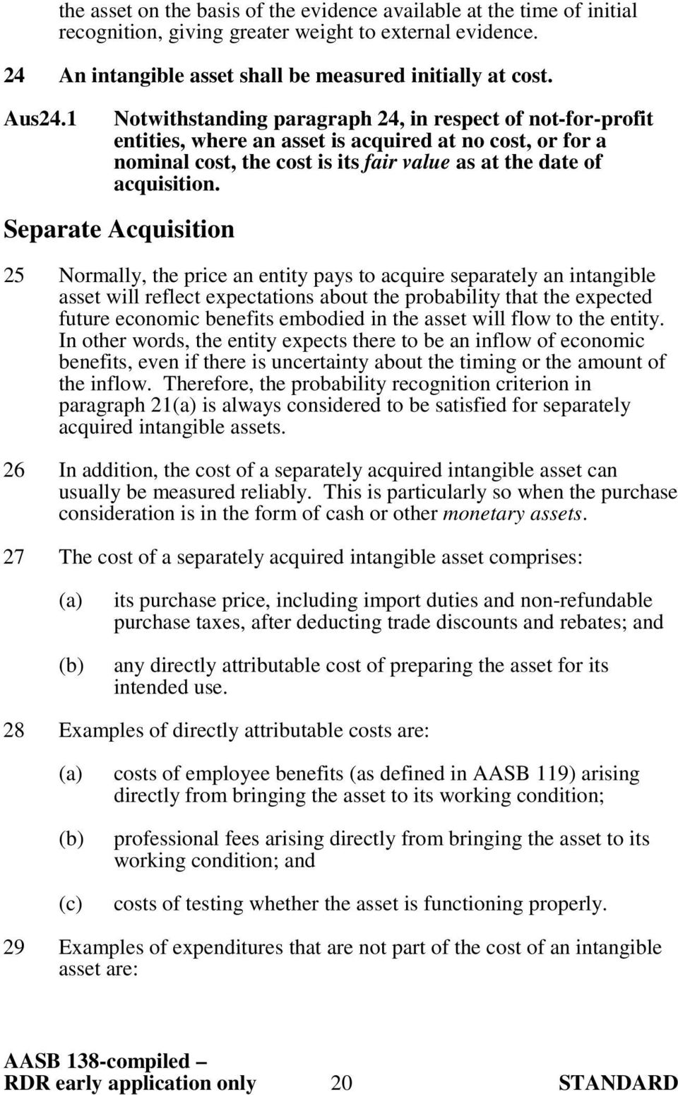 Separate Acquisition 25 Normally, the price an entity pays to acquire separately an intangible asset will reflect expectations about the probability that the expected future economic benefits