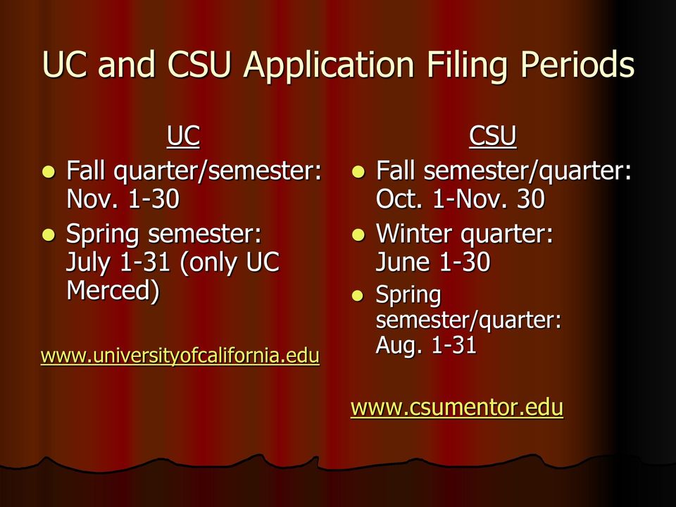 universityofcalifornia.edu Fall semester/quarter: Oct. 1-Nov.