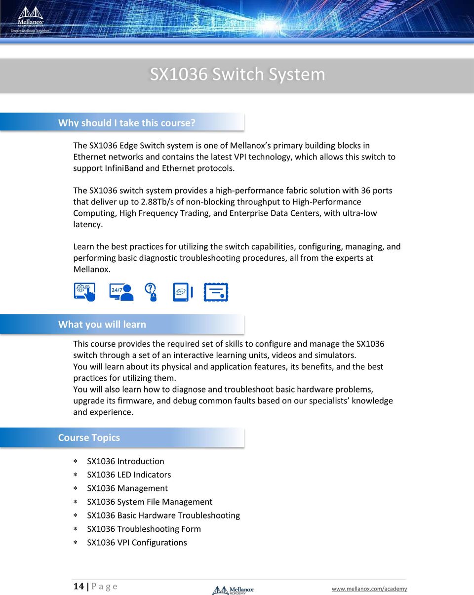 protocols. The SX1036 switch system provides a high-performance fabric solution with 36 ports that deliver up to 2.