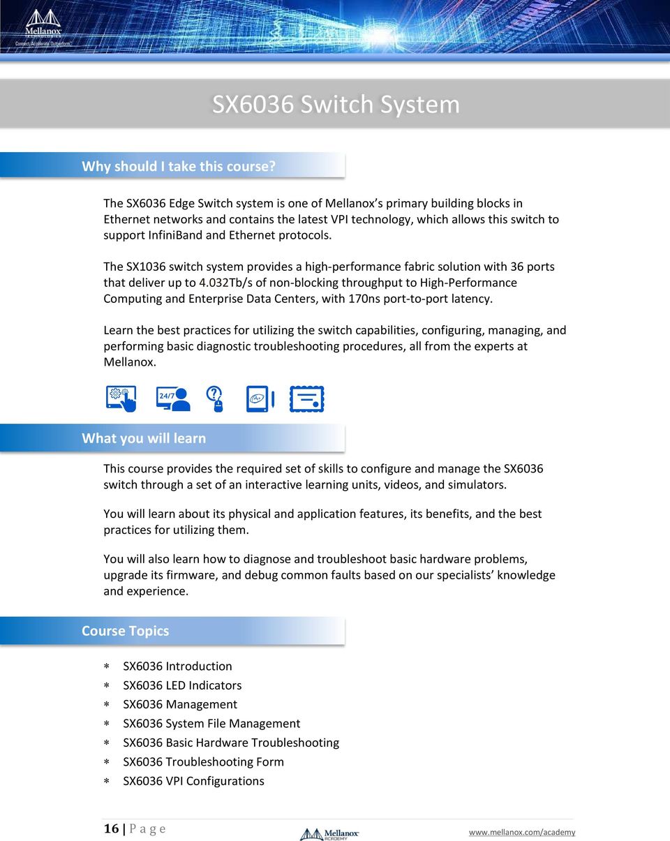protocols. The SX1036 switch system provides a high-performance fabric solution with 36 ports that deliver up to 4.