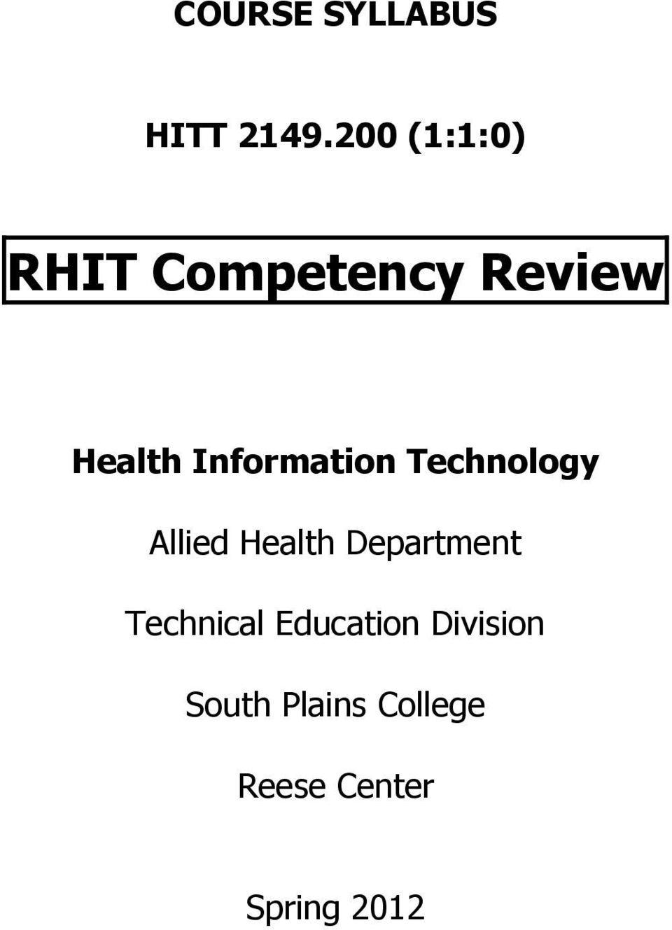 Information Technology Allied Health Department