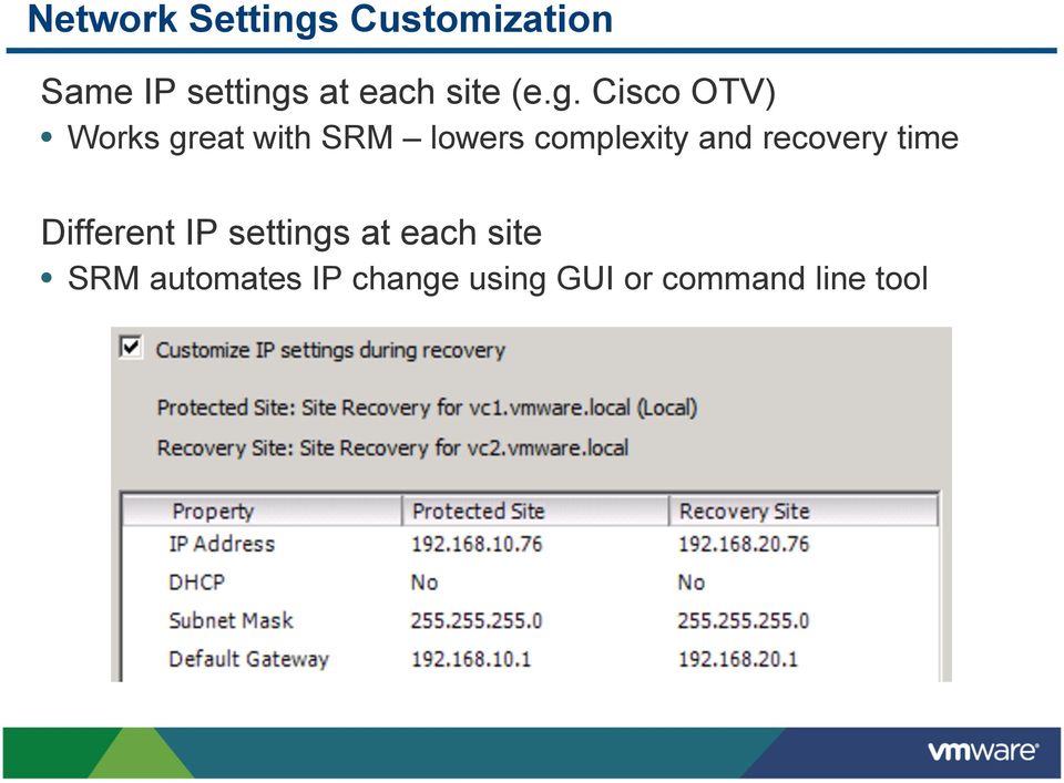Cisco OTV) Works great with SRM lowers complexity and