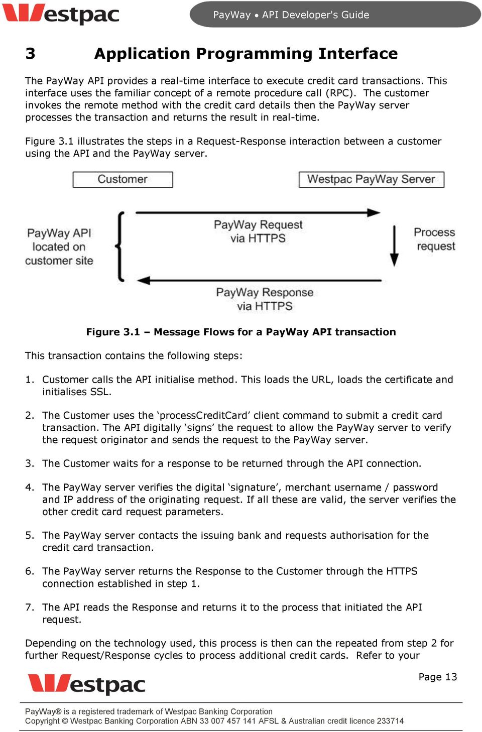 The customer invokes the remote method with the credit card details then the PayWay server processes the transaction and returns the result in real-time. Figure 3.