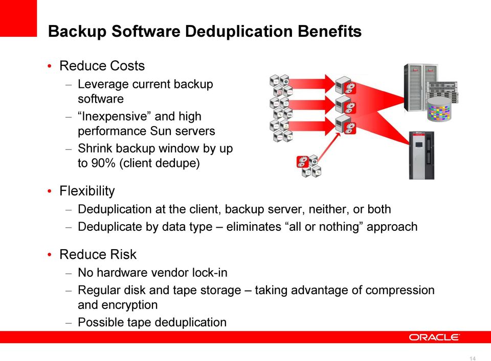 backup server, neither, or both Deduplicate by data type eliminates all or nothing approach Reduce Risk No