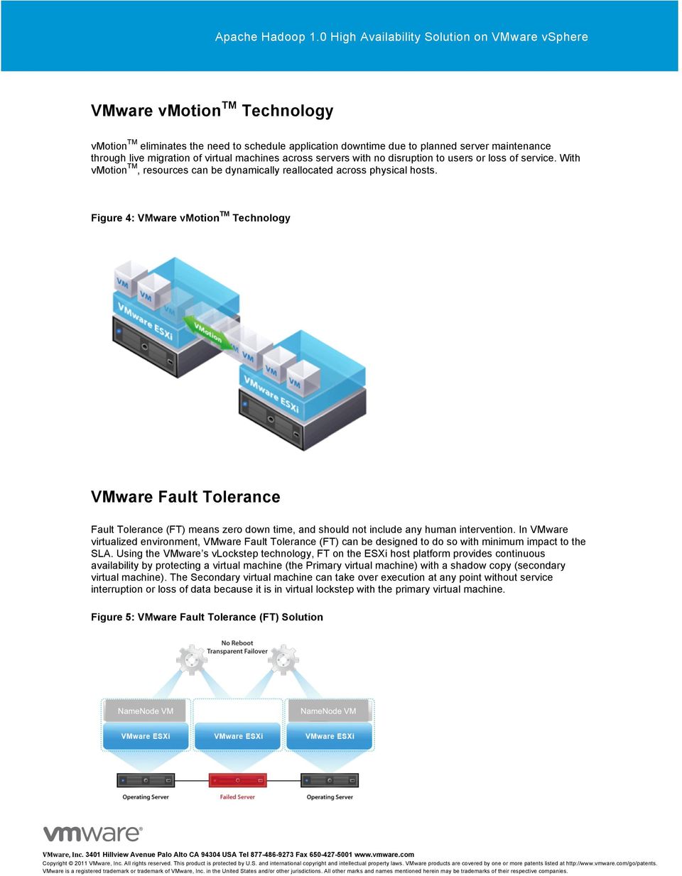 Figure 4: VMware vmotion TM Technology VMware Fault Tolerance Fault Tolerance (FT) means zero down time, and should not include any human intervention.
