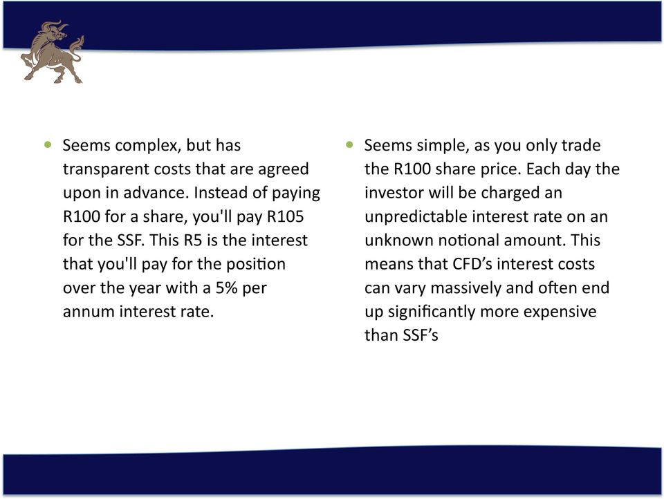 This R5 is the interest that you'll pay for the posicon over the year with a 5% per annum interest rate.