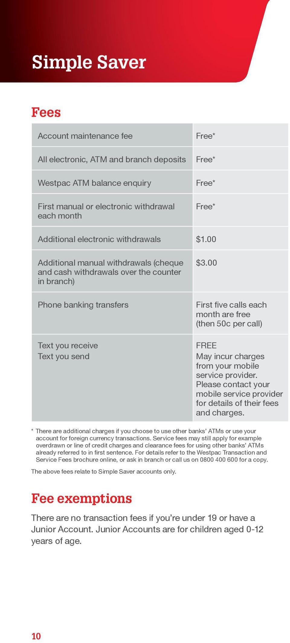 00 First five calls each month are free (then 50c per call) FREE May incur charges from your mobile service provider. Please contact your mobile service provider for details of their fees and charges.