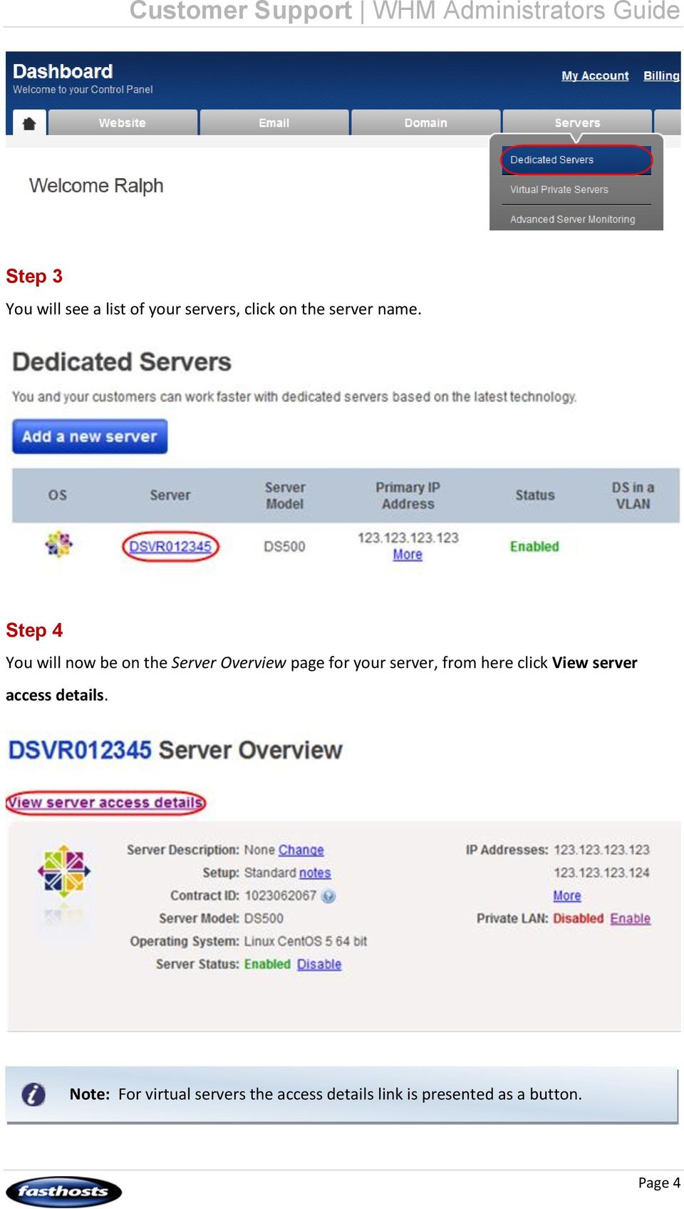 server, from here click View server access details.