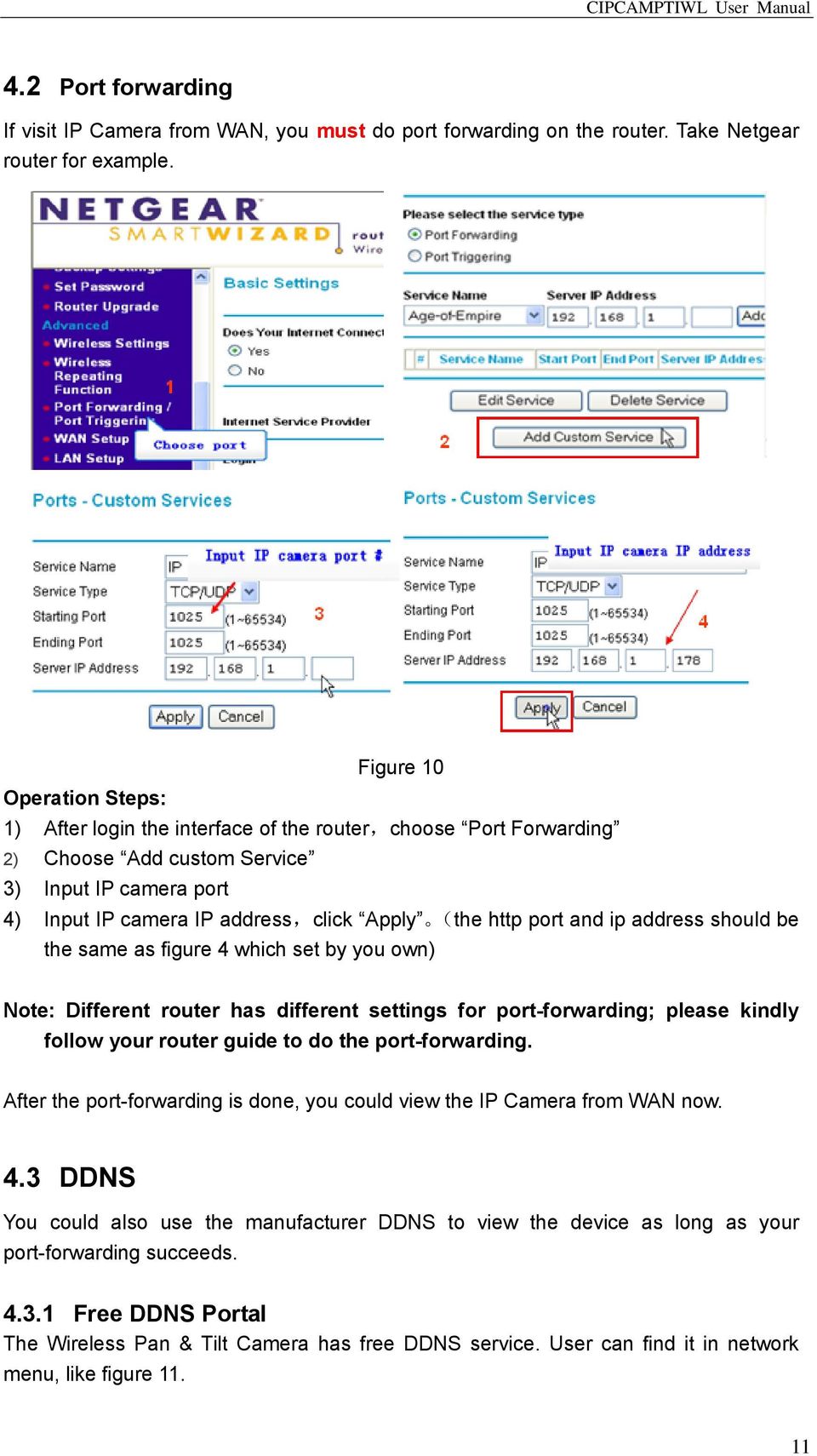 port and ip address should be the same as figure 4 which set by you own) Note: Different router has different settings for port-forwarding; please kindly follow your router guide to do the