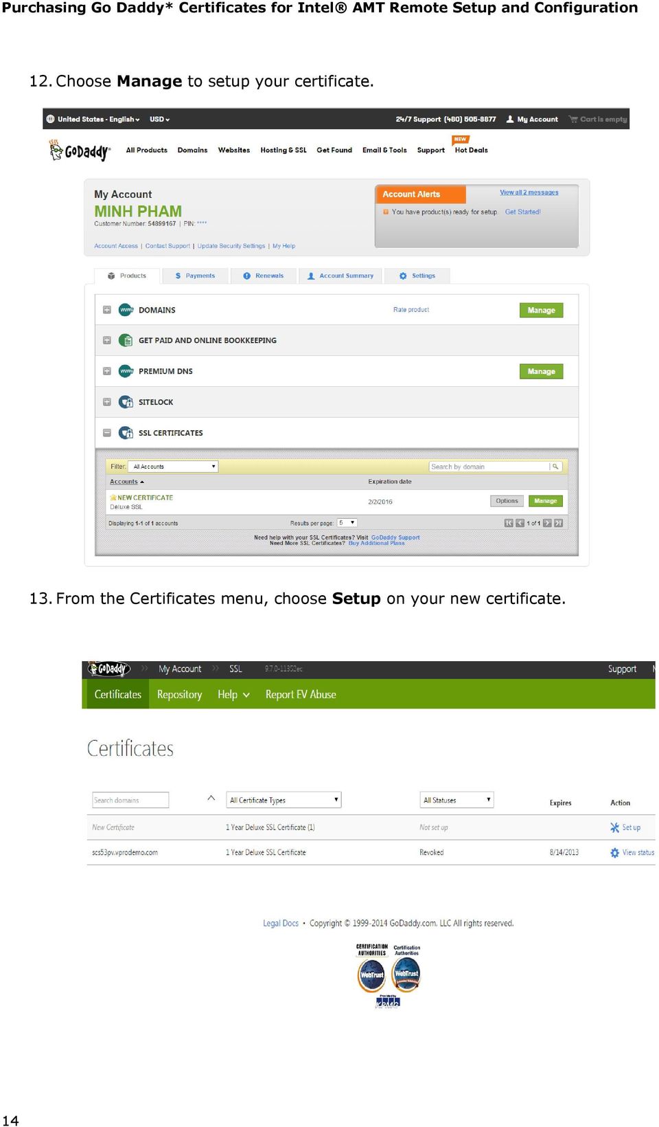 From the Certificates menu,