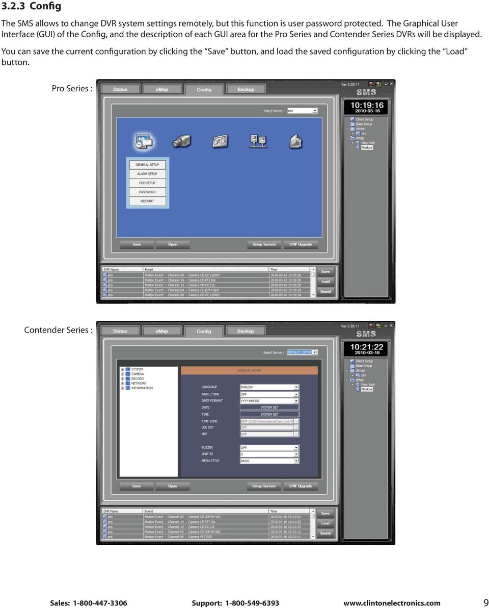The Graphical User Interface (GUI) of the Config, and the description of each GUI area for the Pro Series