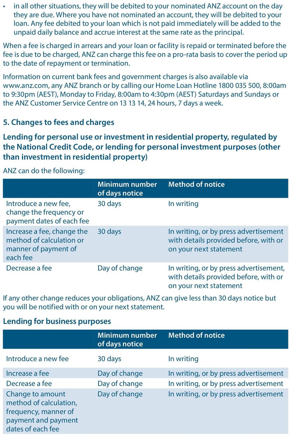 When a fee is charged in arrears and your loan or facility is repaid or terminated before the fee is due to be charged, ANZ can charge this fee on a pro-rata basis to cover the period up to the date