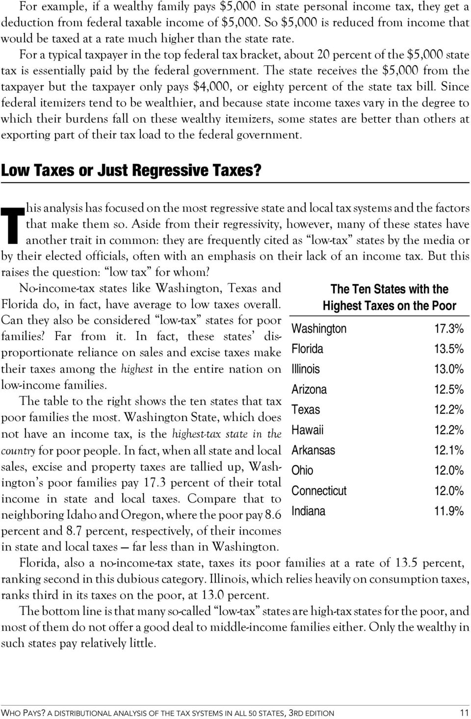 For a typical taxpayer in the top federal tax bracket, about 20 percent of the $5,000 state tax is essentially paid by the federal government.