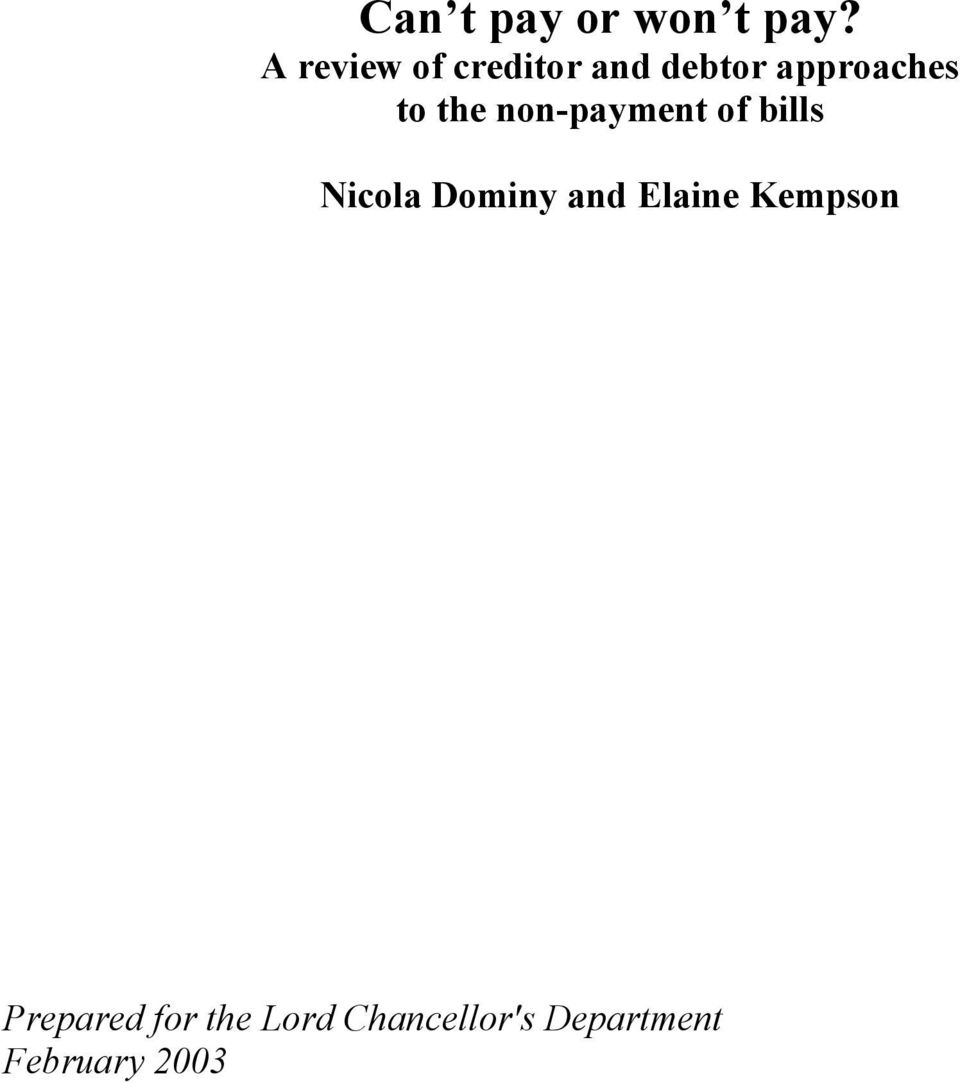 the non-payment of bills Nicola Dominy and