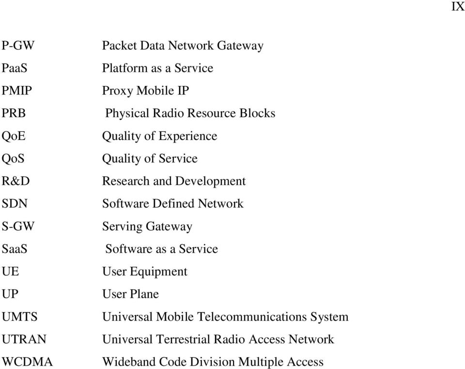 Development Software Defined Network Serving Gateway Software as a Service User Equipment User Plane Universal