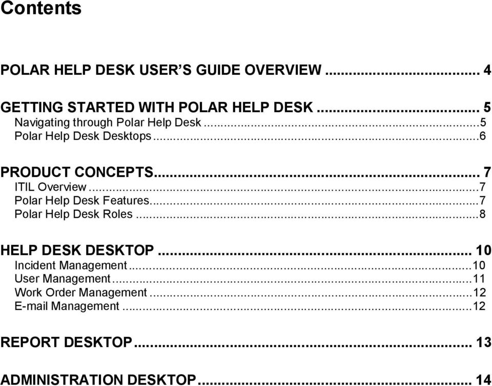 ..7 Polar Help Desk Features...7 Polar Help Desk Roles...8 HELP DESK DESKTOP... 10 Incident Management.
