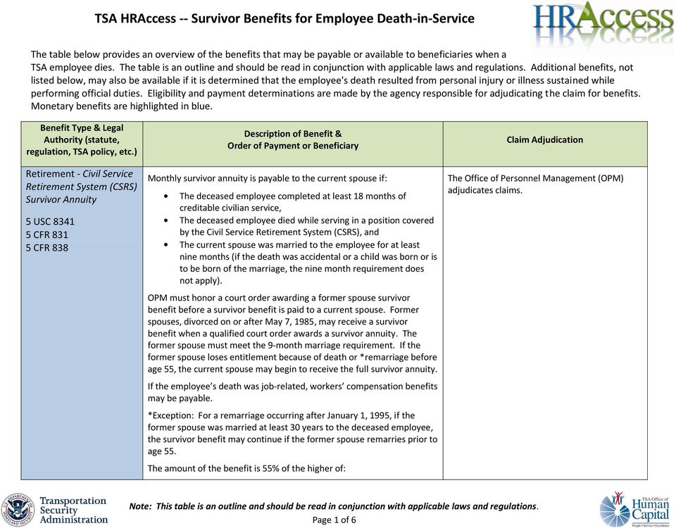 Additional benefits, not listed below, may also be available if it is determined that the employee's death resulted from personal injury or illness sustained while performing official duties.