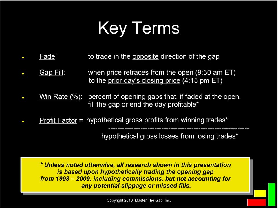 hypothetical gross losses from losing trades* ** Unless Unless noted noted otherwise, otherwise, all all research research shown shown in in this this presentation presentation is is based based upon