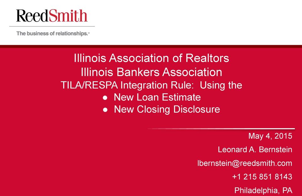 Loan Estimate New Closing Disclosure May 4, 2015 Leonard