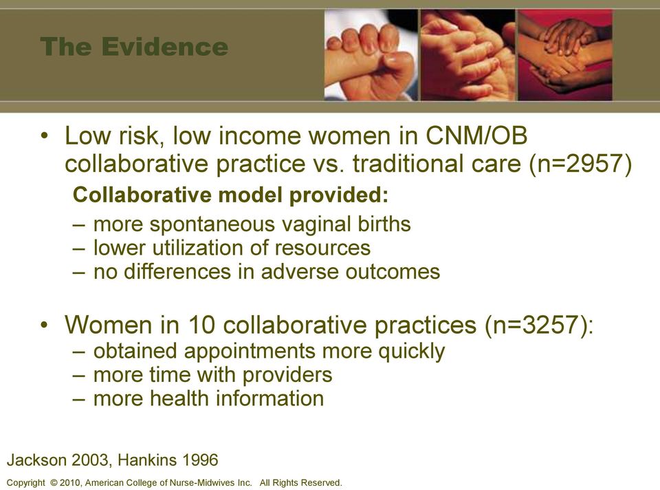 resources no differences in adverse outcomes Women in 10 collaborative practices (n=3257): obtained appointments