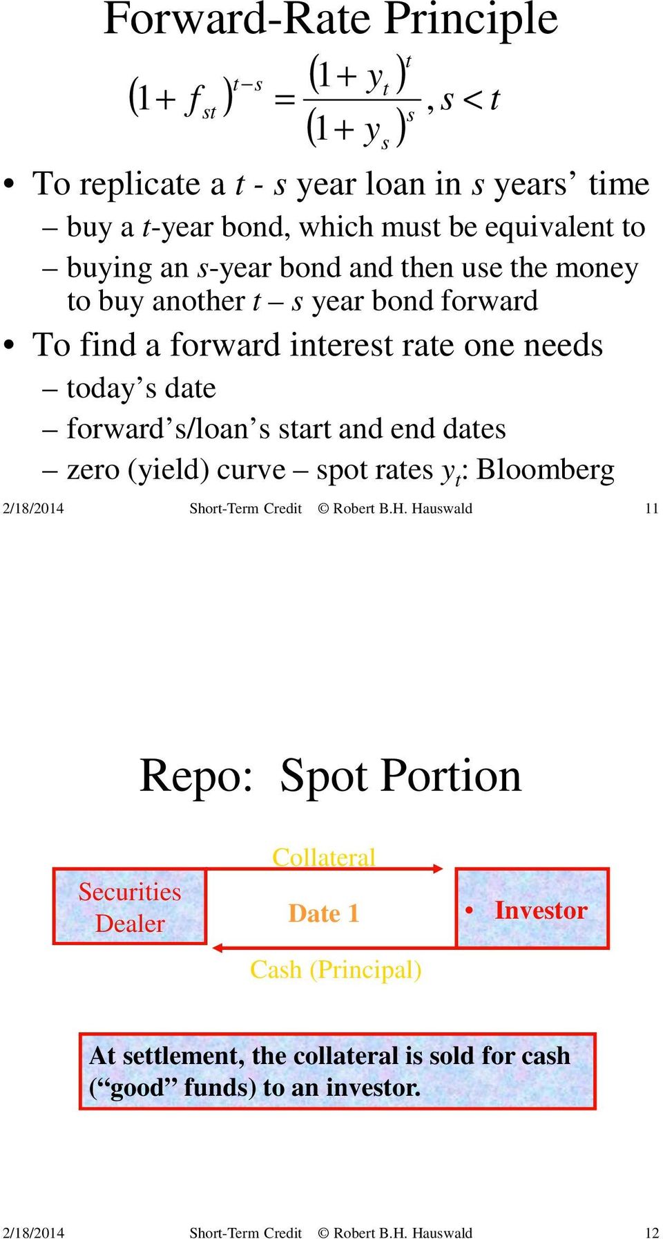 start and end dates zero (yield) curve spot rates y t : Bloomberg 2/18/2014 Short-Term Credit Robert B.H.