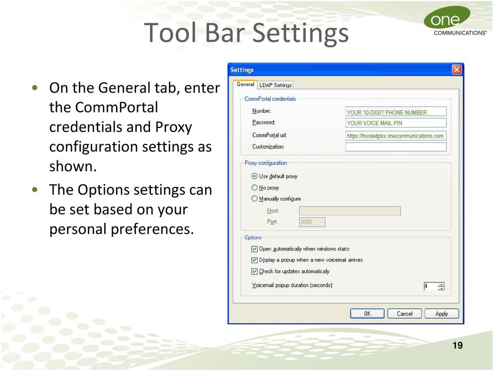 configuration settings as shown.