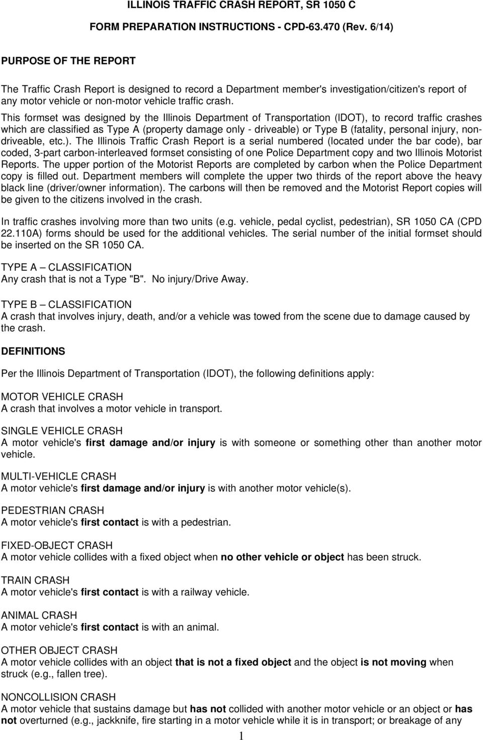 Illinois Traffic Crash Report Sr 1050 C Form Preparation Instructions Cpd Rev 6 14 Pdf Free Download