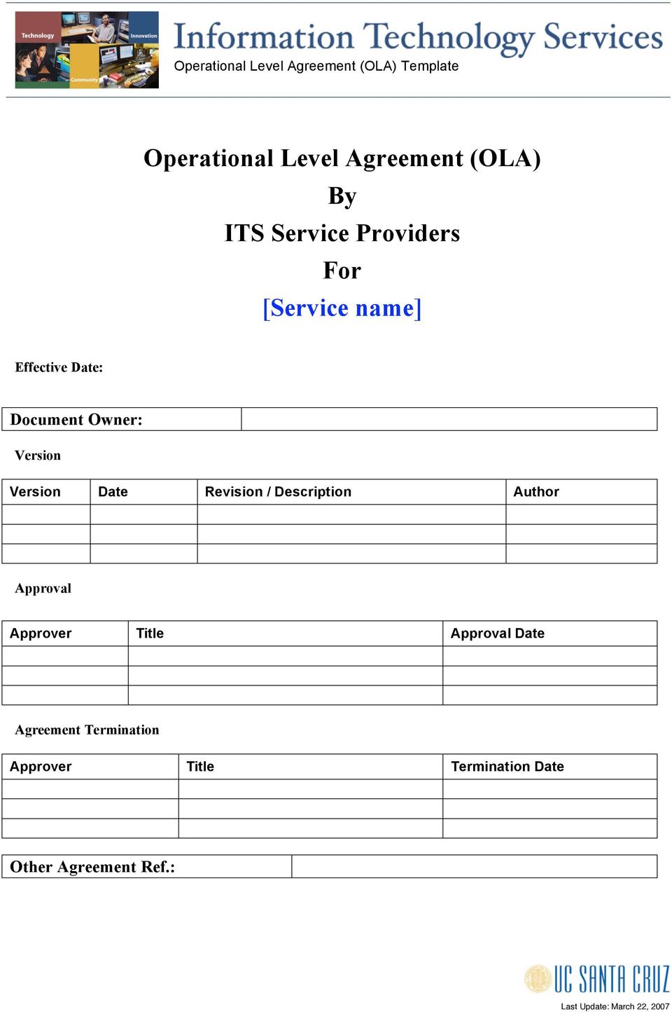 Operating Level Agreement (OLA) Template - PDF Free Download Regarding information technology service level agreement template