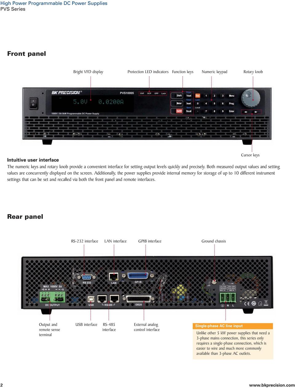 Additionally, the power supplies provide internal memory for storage of up to 10 different instrument settings that can be set and recalled via both the front panel and remote interfaces.