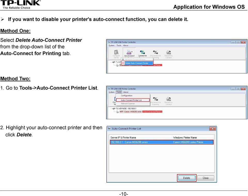 Auto-Connect for Printing tab. Application for Windows OS Method Two: 1.