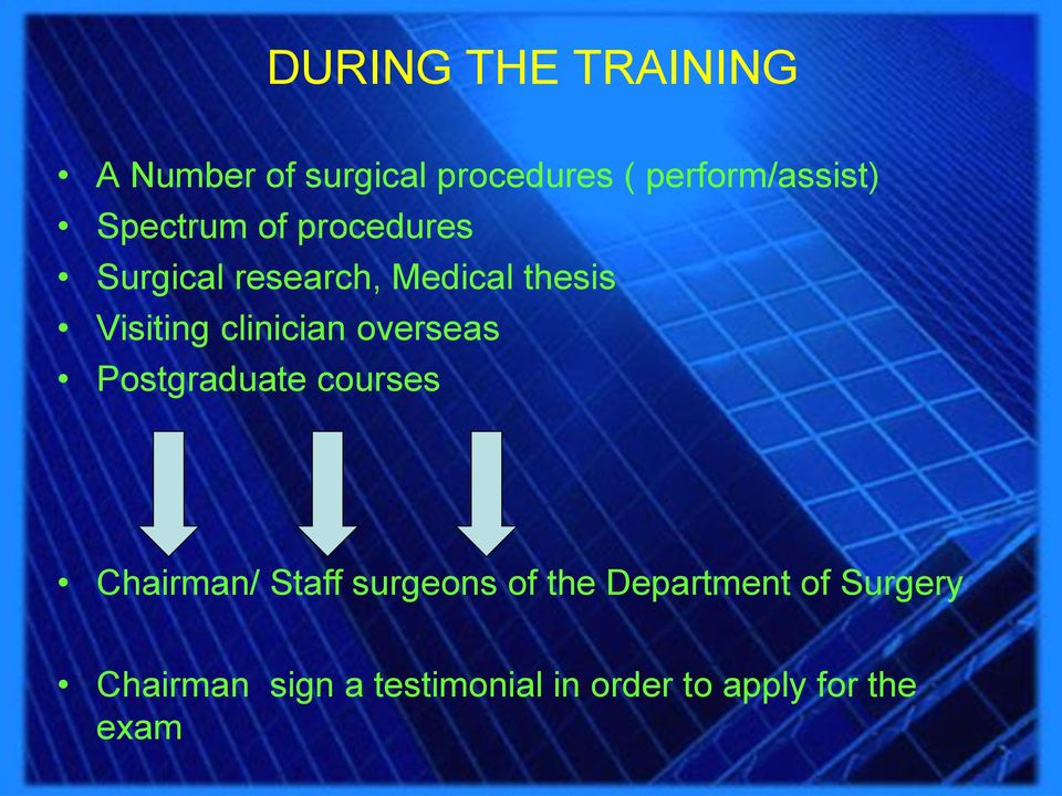 clinician overseas Postgraduate courses Chairman/ Staff surgeons of the