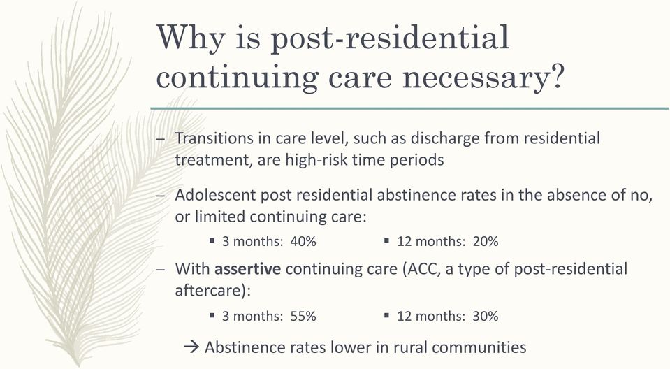 Adolescent post residential abstinence rates in the absence of no, or limited continuing care: 3 months: