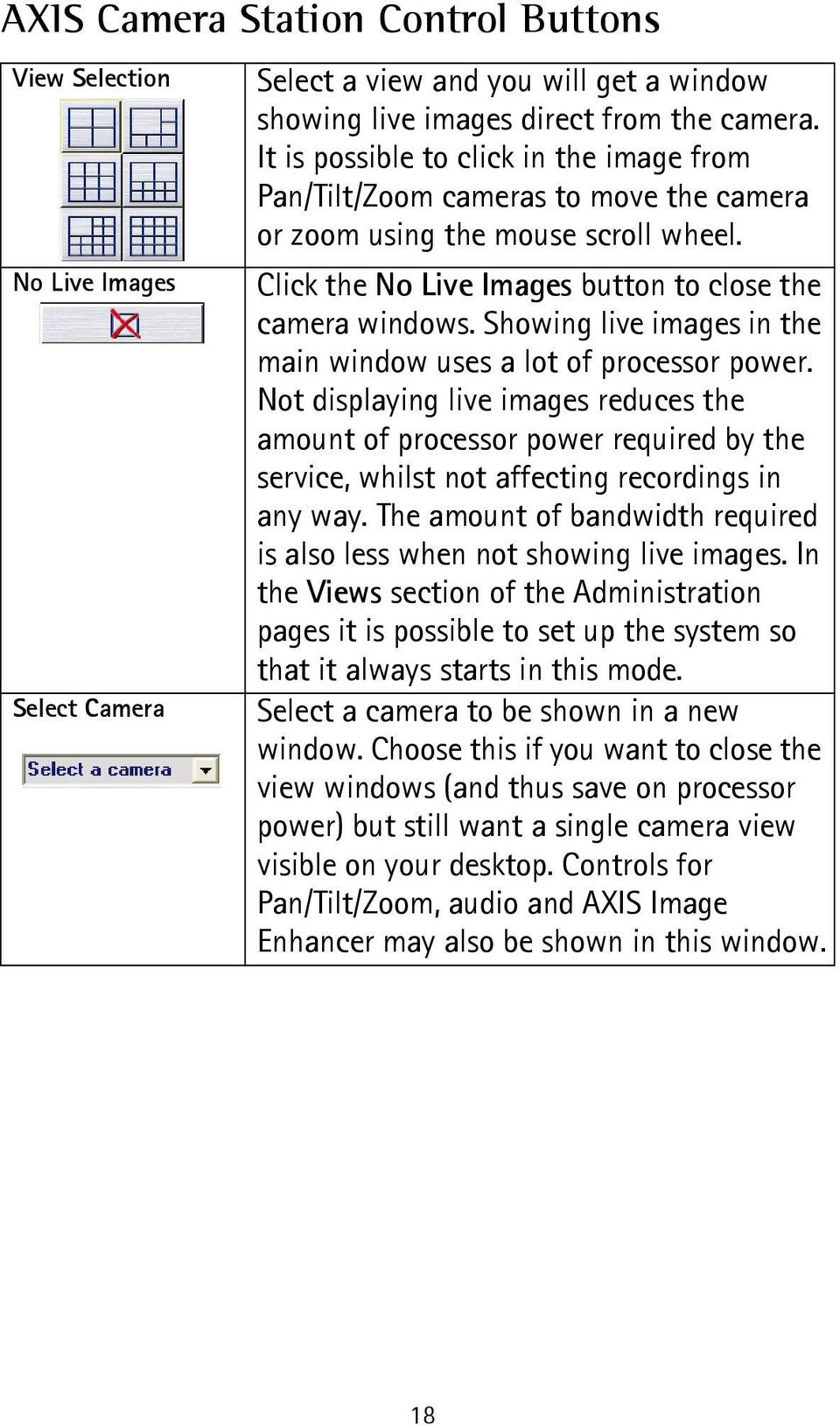 Showing live images in the main window uses a lot of processor power.
