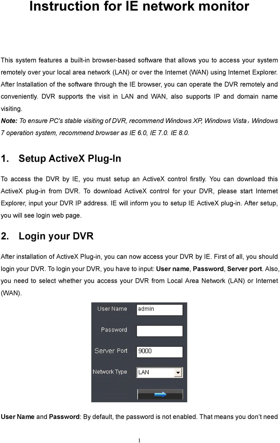 DVR supports the visit in LAN and WAN, also supports IP and domain name visiting.